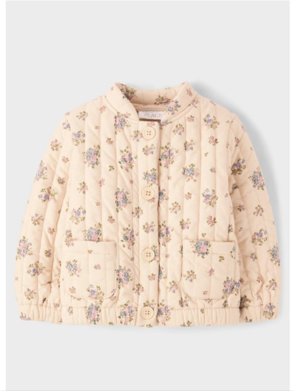 The Children's Place Floral Quilted Jacket Cream with Pink & Blue Flowers